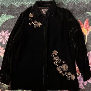 Vintage Carole Little Embroidered Black Velvet Jacket Size M